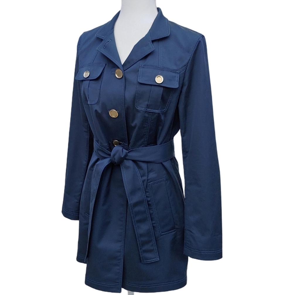 St. John Yellow Label Blue Utility Trench Jacket with Gold Buttons Women's 6 - Picture 13 of 17